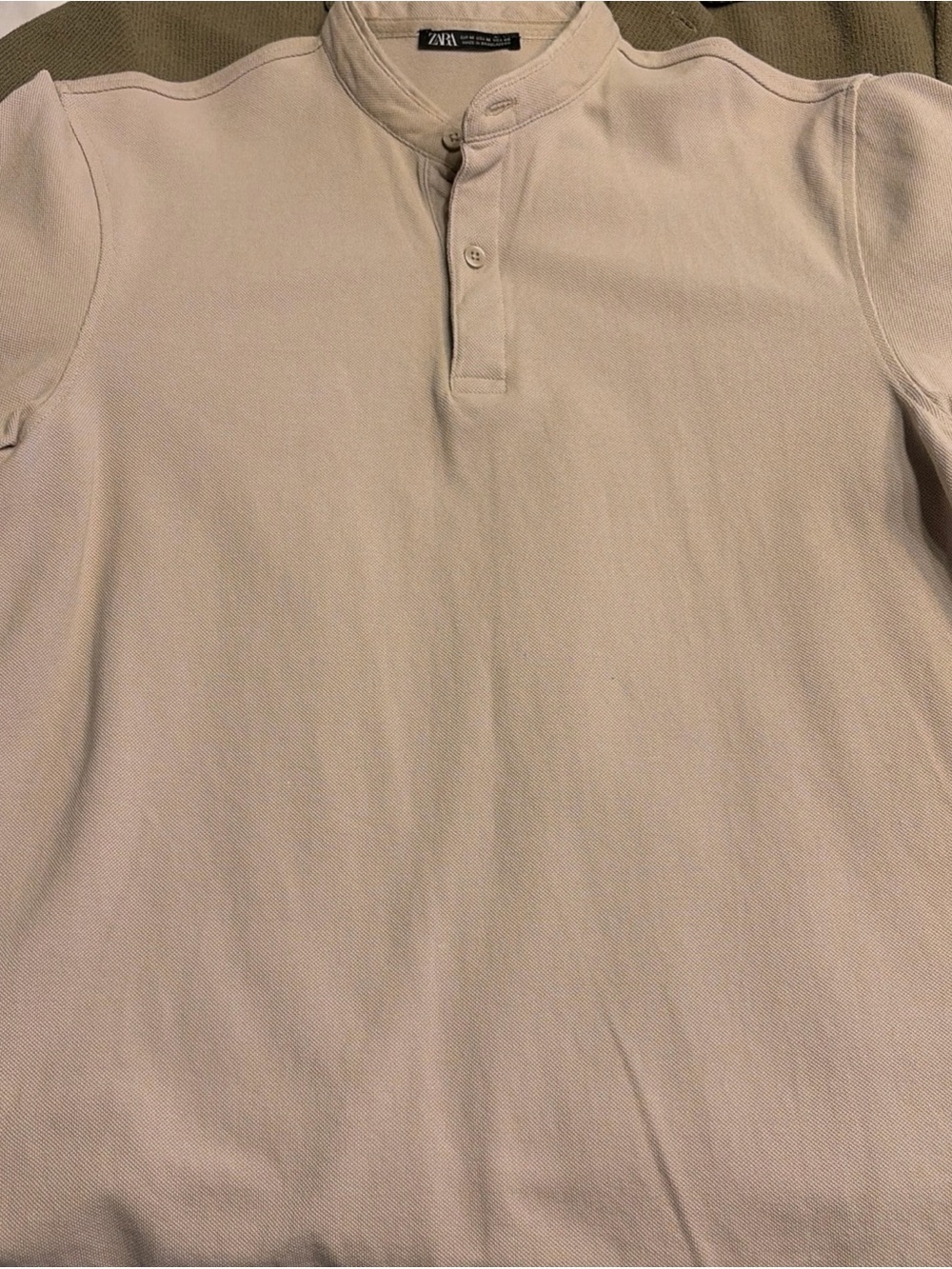 Zara Men Beige Henley Polo Shirt size medium
